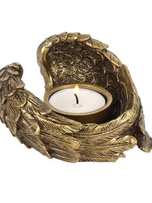 Antique Gold Angel Wing Tealight Candle Holder