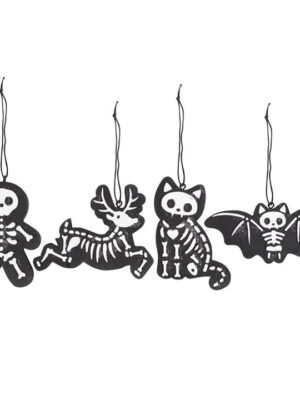 Set of 4 Black Creepy Skeleton Cookie Ornaments