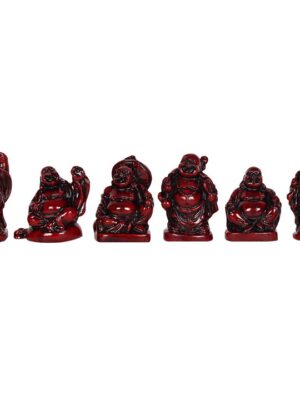 Set of 6 Red Resin Buddhas