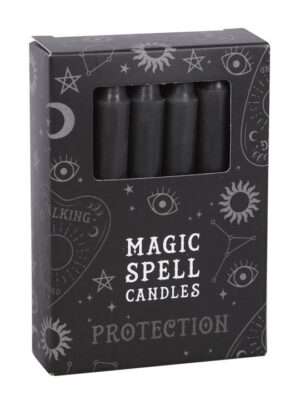 Set of 12 Black 'Protection' Spell Candles