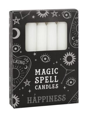 Set of 12 White 'Happiness' Spell Candles