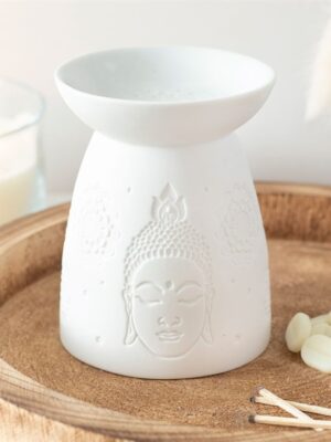 White Ceramic Buddha Face Oil Burner and Wax Warmer