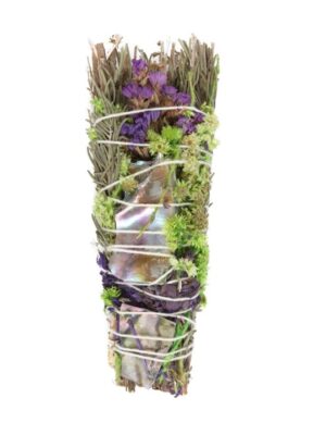 6in Ritual Wand Smudge Stick with Rosemary, Lavender and Abalone