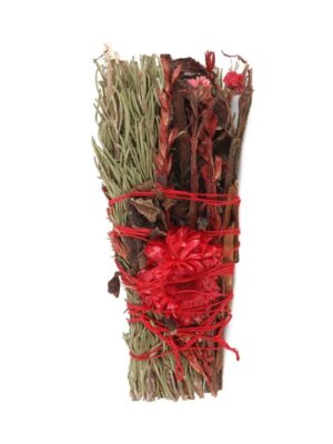 6in Ritual Wand Smudge Stick with Rosemary and Red Flowers