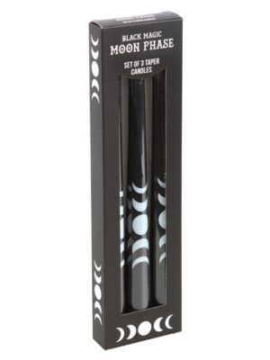 Set of 3 Black Magic Moon Phase Taper Candles