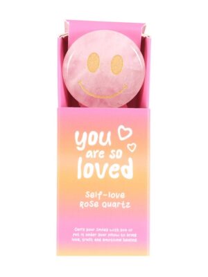 You Are Loved Rose Quartz Happy Face Crystal