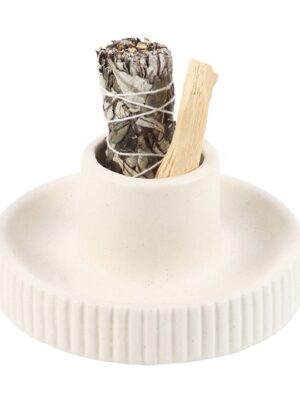 Cream Ribbed Smudge Bowl