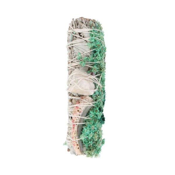 6in Ritual Wand Smudge Stick with White Sage, Abalone and Quartz - Witchcraft Ritual