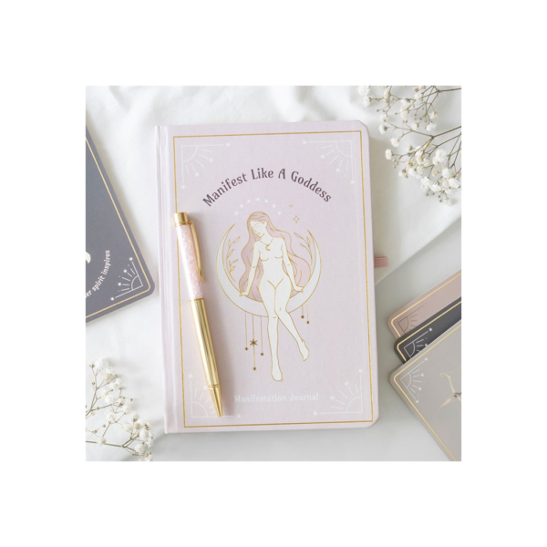 Goddess Energy A5 Manifestation Journal and Rose Quartz Crystal Pen Goddess Energy A5 Manifestation Journal and Rose Quartz Crystal Pen - Meditation Decor