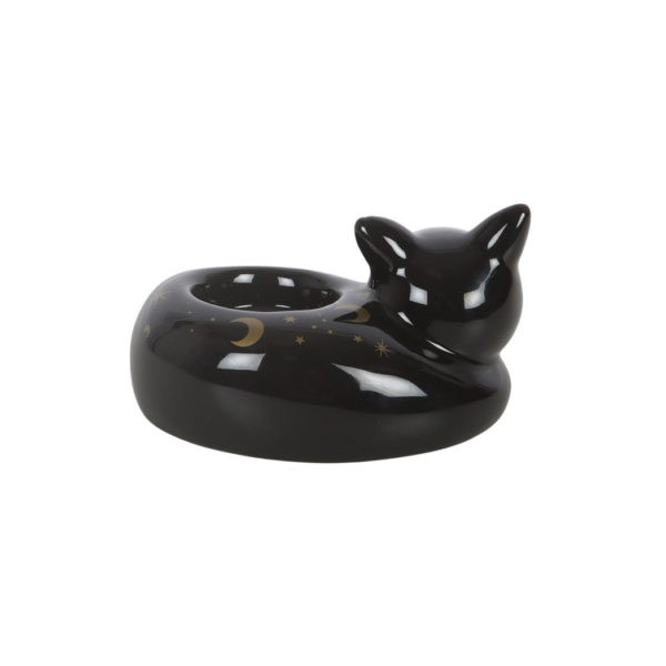 Black Cat Magick Curled Cat Tealight Holder