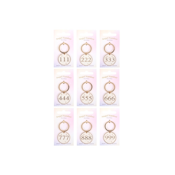 Pack of 9 Angel Number Keyrings - Spiritual Home Decor