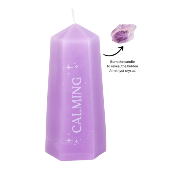 Calming Crystal Candle with Rough Amethyst - Meditation Decor - View 2