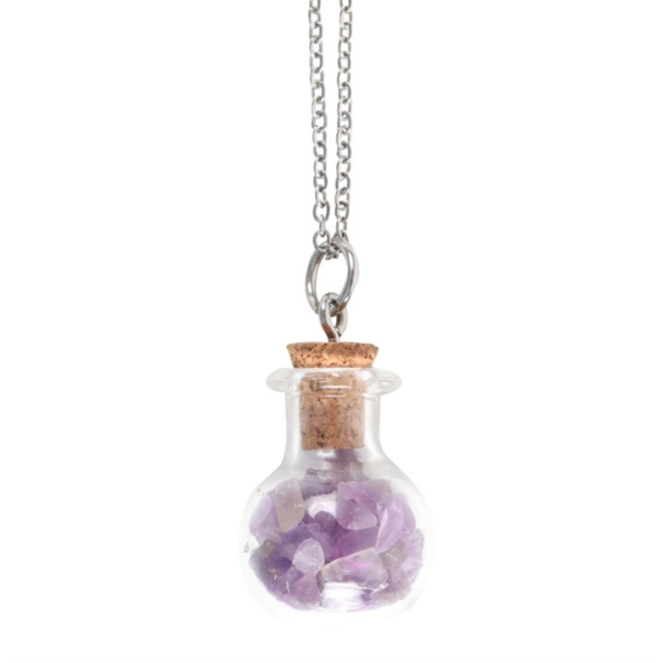 Calming Amethyst Crystal Chip Potion Bottle Necklace - Witchcraft Ritual - View 3