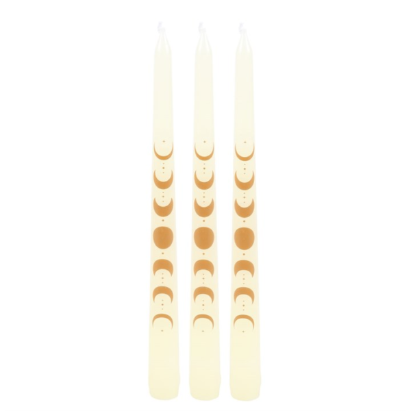 Set of 3 Off White Moon Phases Taper Dinner Candles - Witchcraft Ritual - View 3