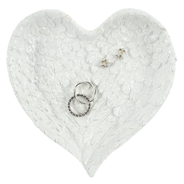 Glitter Heart Shaped Angel Wing Trinket Dish - Angel Figurine