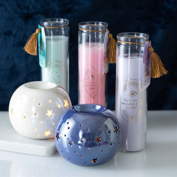 Mystic Rose Tube Candle with Rose Quartz Crystals - Meditation Decor - View 5