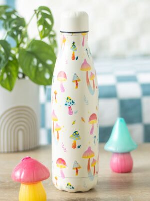 Funky Fungi Mushroom Print Metal Water Bottle - Spiritual Home Decor