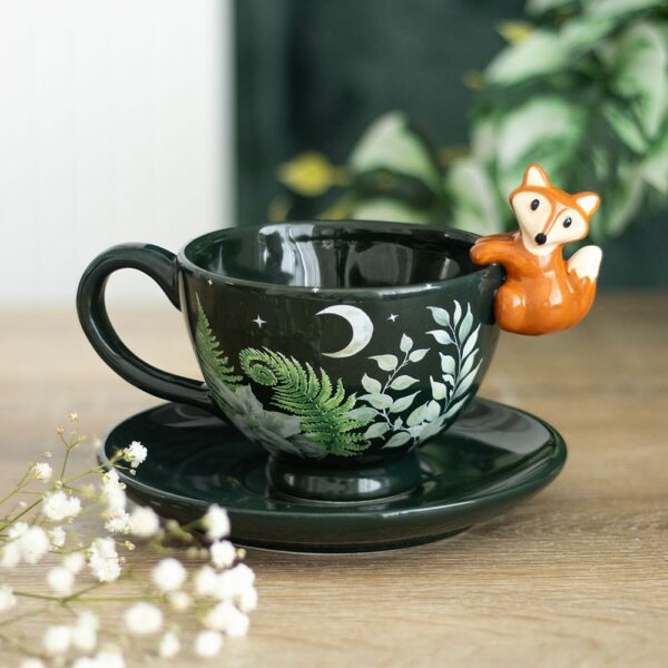 Green Forest Teacup with Fox Green Forest Teacup with Fox - Ceramic Mug