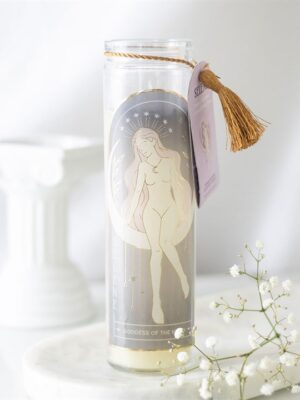 Selene Goddess Tube Candle with Amethyst Crystals - Meditation Decor
