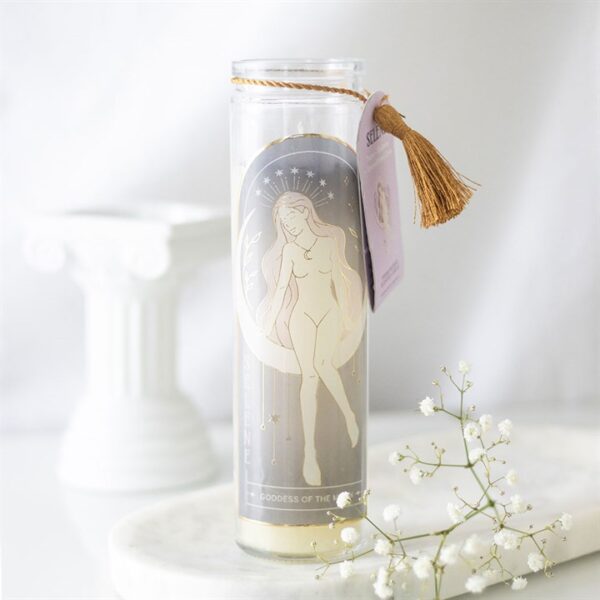 Selene Goddess Tube Candle with Amethyst Crystals Selene Goddess Tube Candle with Amethyst Crystals - Meditation Decor