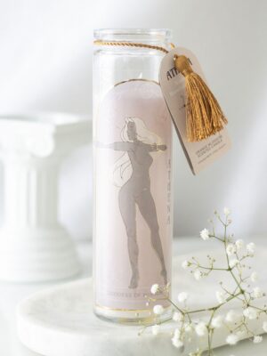 Athena Goddess Tube Candle with Clear Quartz Crystals - Crystal Healing