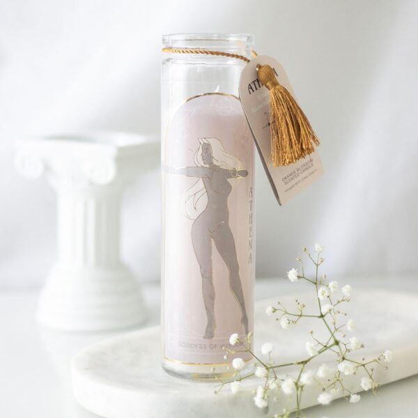 Athena Goddess Tube Candle with Clear Quartz Crystals - Crystal Healing