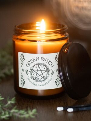 Green Witch White Sage Amber Glass Candle Green Witch White Sage Amber Glass Candle - Witchcraft Ritual