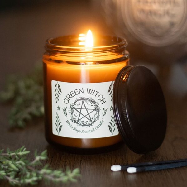 Green Witch White Sage Amber Glass Candle Green Witch White Sage Amber Glass Candle