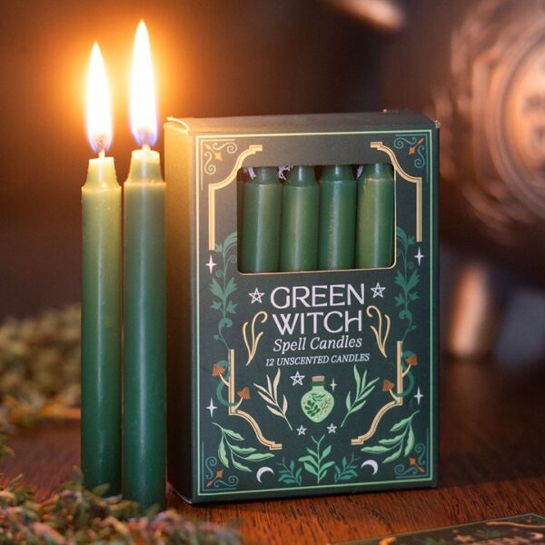 Pack of 12 Green Witch Spell Candles - Witchcraft Ritual