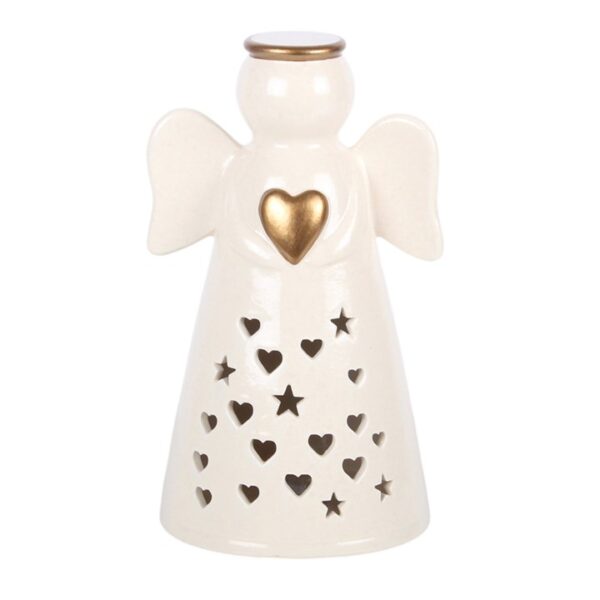 Large LED Light Up Angel Decoration with Heart - Angel Figurine - View 2