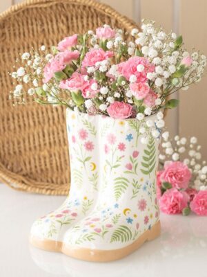 Luna Bloom Floral Print Welly Boot Planter - Spiritual Home Decor
