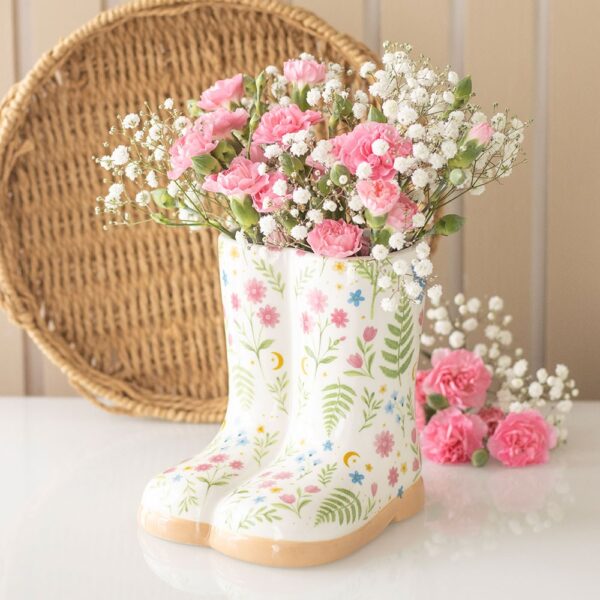 Luna Bloom Floral Print Welly Boot Planter - Spiritual Home Decor