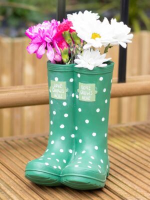 Dark Green Welly Boot Planter - Gothic Decor