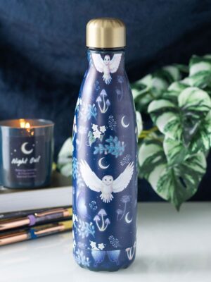 Night Flight Owl Print Metal Water Bottle - Gothic Decor