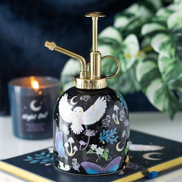 Night Flight Owl Print Ceramic Plant Mister - Gothic Decor
