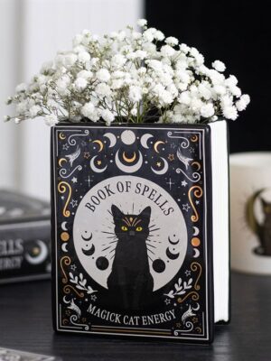 Black Cat Magick Book Shaped Flower Vase