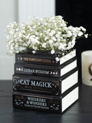 Black Cat Magick Book Stack Vase