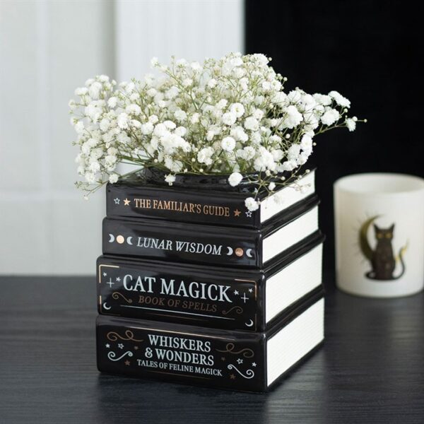 Black Cat Magick Book Stack Vase Black Cat Magick Book Stack Vase