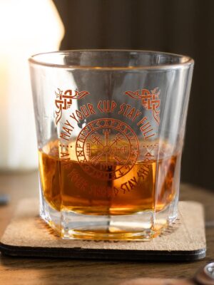 Viking Compass Lowball Drinking Glass with Coaster - Spiritual Home Decor