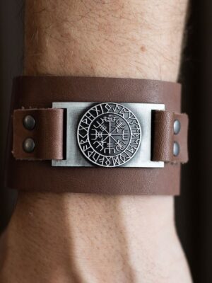 Viking Compass Leather Cuff Bracelet - Jewelry