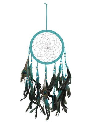 Turquoise Peacock Feather Dreamcatcher - Spiritual Home Decor