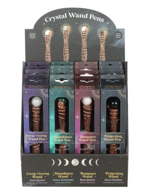 Set of 16 Crystal Wand Pens in Display - Crystal Healing
