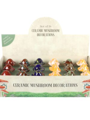 Set of 18 Ceramic Mushroom Plant Pot Decorations in Display - Spiritual Home Decor