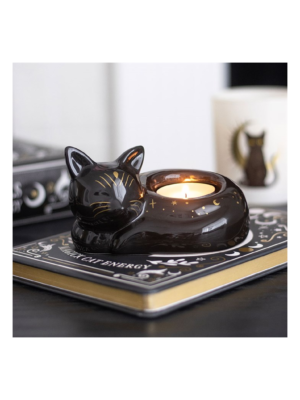 Black Cat Magick Curled Cat Tealight Holder