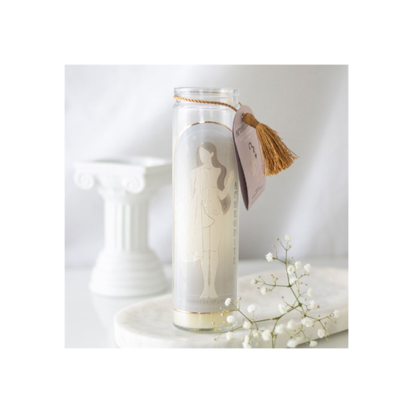 Aphrodite Goddess Tube Candle with Rose Quartz Crystals Aphrodite Goddess Tube Candle with Rose Quartz Crystals - Meditation Decor
