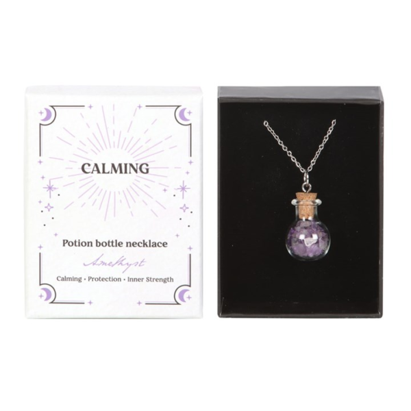 Calming Amethyst Crystal Chip Potion Bottle Necklace - Witchcraft Ritual - View 2