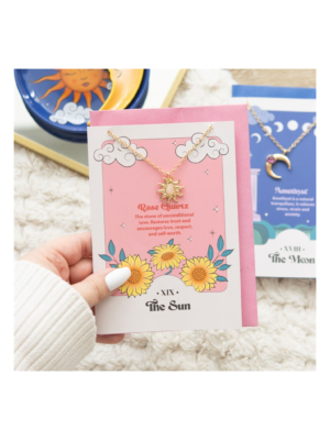 The Sun Celestial Rose Quartz Necklace Card