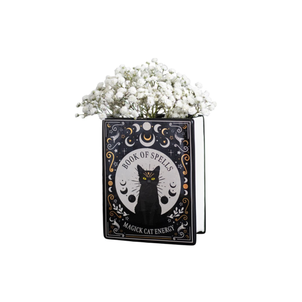 Black Cat Magick Book Shaped Flower Vase