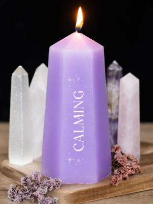 Calming Crystal Candle with Rough Amethyst - Meditation Decor