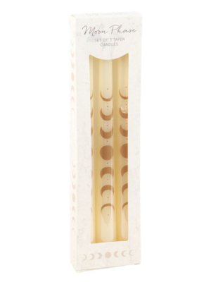 Set of 3 Off White Moon Phases Taper Dinner Candles - Witchcraft Ritual